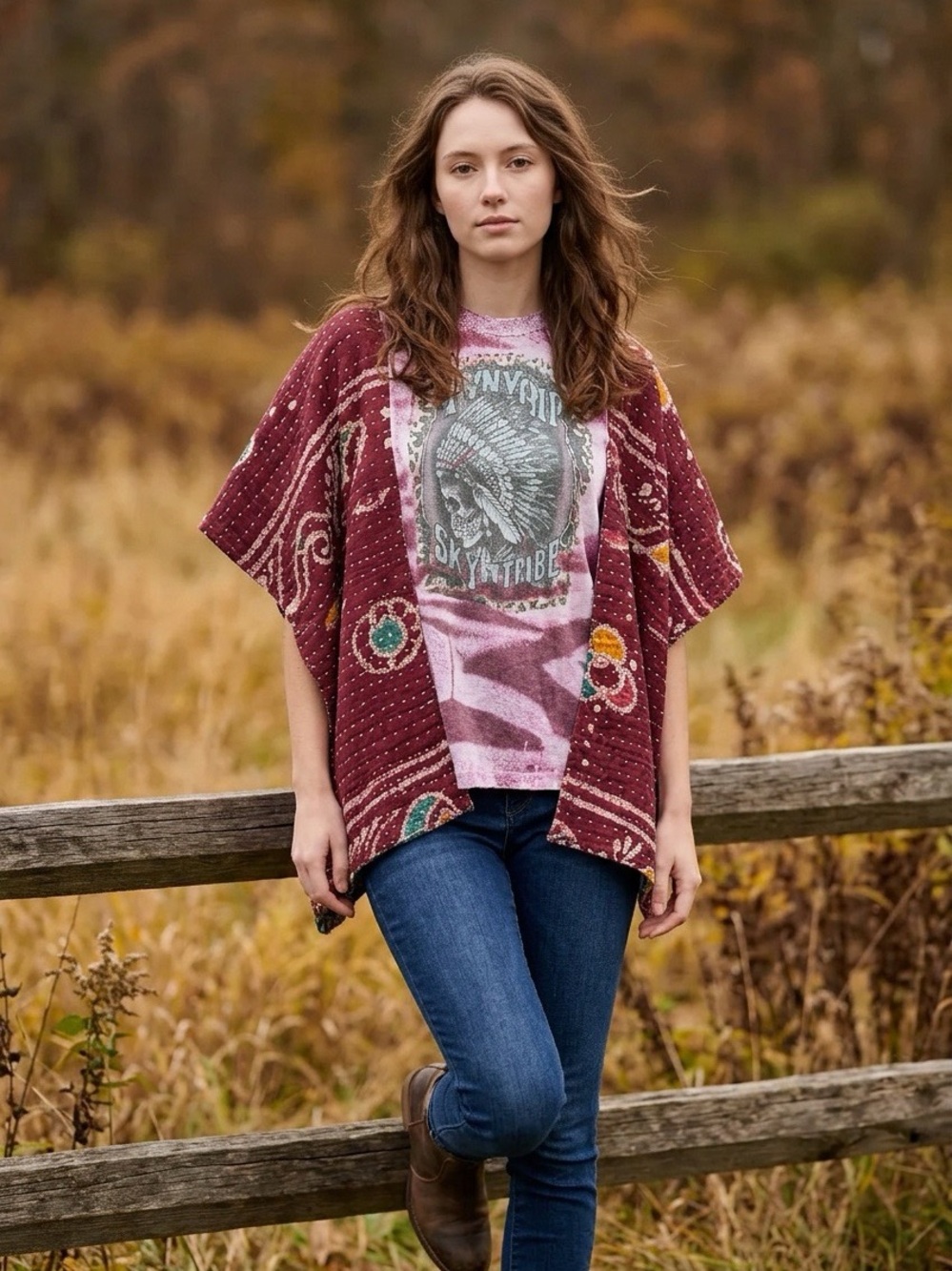 Handcrafted Upcycled Lynyrd Skynyrd Kantha Tunic NWT One Size